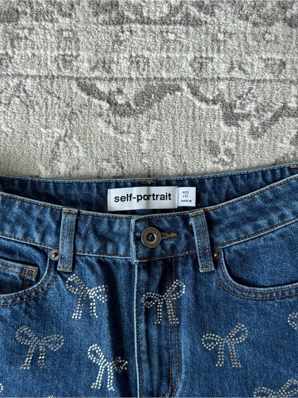 Self-Portrait High Rise Wide Leg Jeans with Crystal Bow Embellishments - Size 25 - Picture 4 of 9